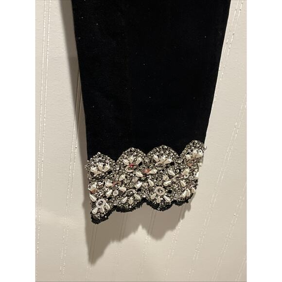 Womens Black Moda Luxe Denim Jeans Rhinestone Embellished Side Zippers 8 - Picture 10 of 11